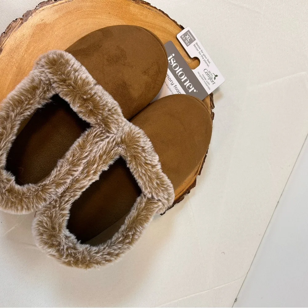 Isotoner Women's Signature Memory Foam Slippers Brown with faux fur Size 9.5/10 - Picture 8 of 8